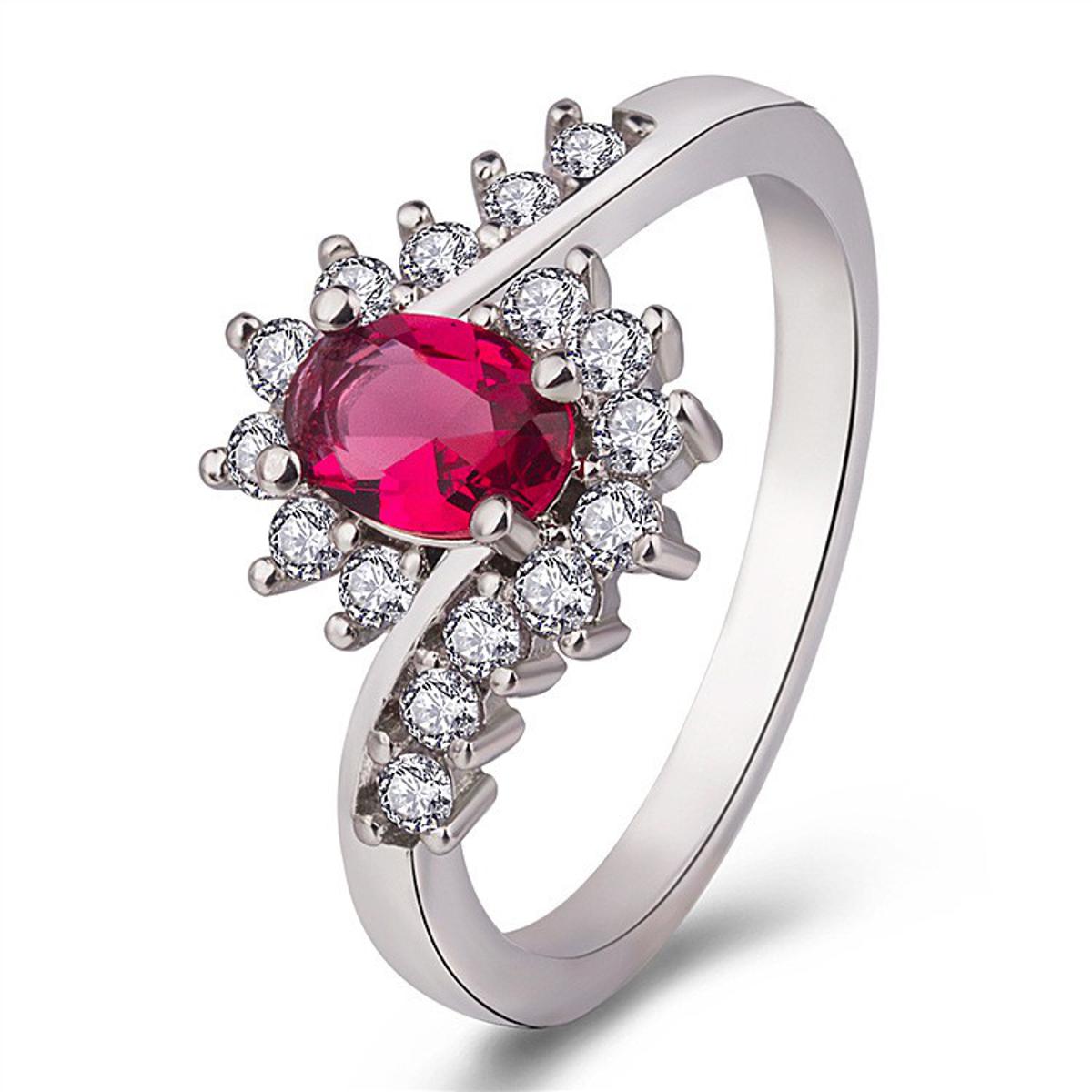 European and American popular zircon inlaid royal Stone 925 silver-plated white gold ring simple and generous oval center Long Life Coating Premium Quality Ring Best For Gift and Self Use