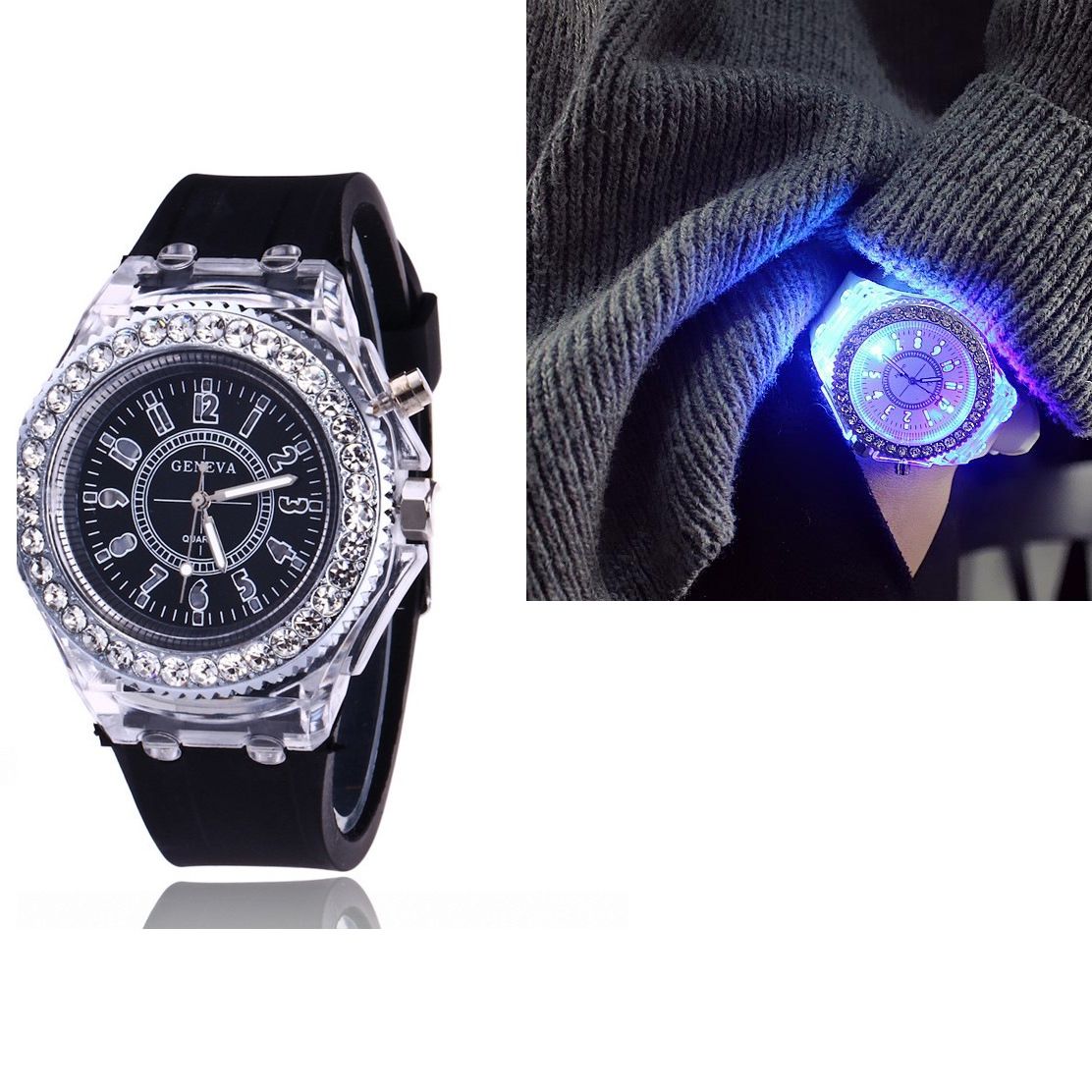 Bright Personality Rhinestone Led Fashion Trend Male and Female Student Couple Jelly Quartz Watch Intelligent  Community
