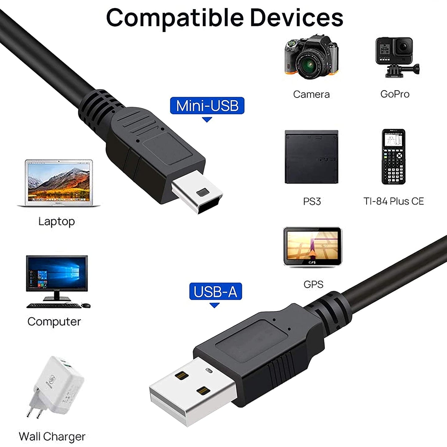 USB 2.0 Type-A to 5-Pin Mini-USB Cable (Black, 1.5 Meter) A One Hi Quality Premium Cables