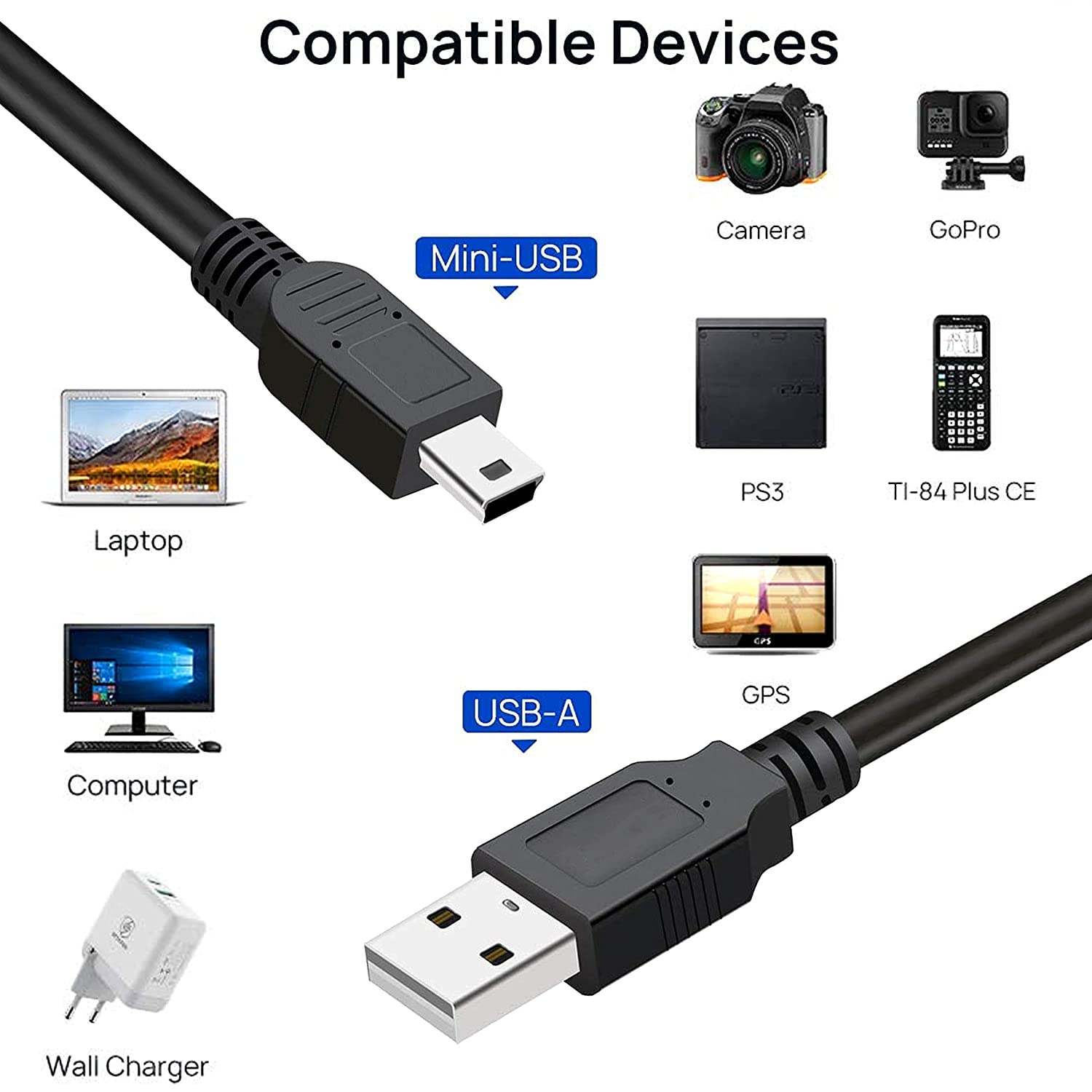 USB 2.0 Type-A to 5-Pin Mini-USB Cable (Black, 1.5 Meter) A One Hi Quality Premium Cables