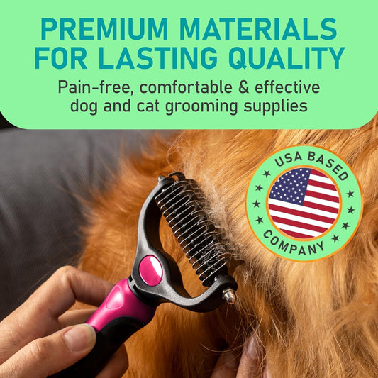 Pet Grooming BrushSingle Sided Shedding & Dematting Undercoat Rake for Dogs & Cats – Long Hair Pet Comb (Pink)