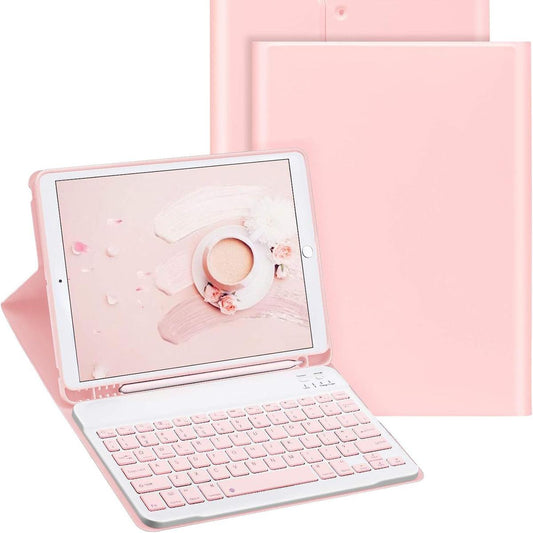 Keyboard & Case for Apple Tab 9th Generation 2021/2020/2019 10.2 inch Wireless Keyboard & Cover with Pencil Holder, 7th / 8th Generation Bluetooth Key board with Magnetic Detachable-Pink color (Tab not included)