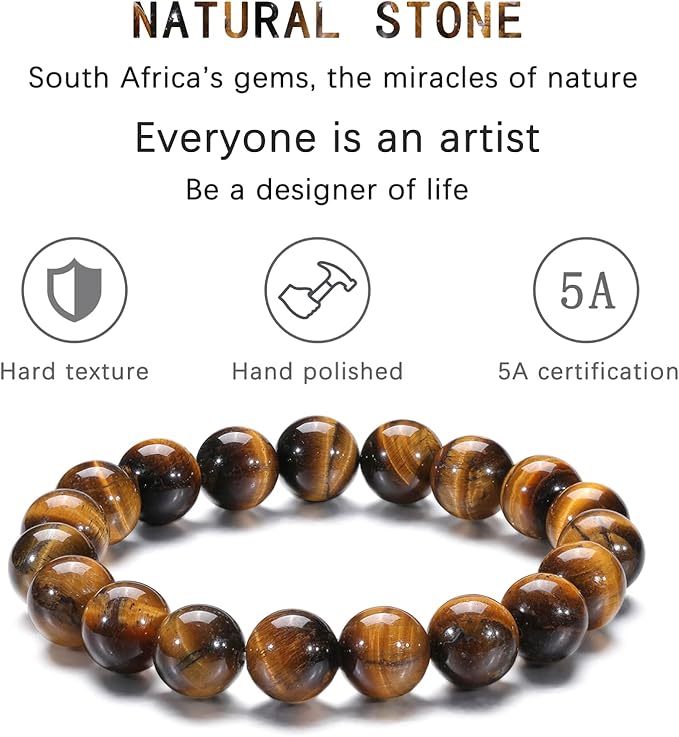 Lucky Brown and Black Tiger Eye Natural Stone Bracelet, Elastic with 8 mm Beads