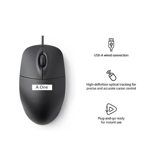 USB Fast Optical Black 3-Button Mouse – Branded, Scroll Wheel, Plug-and-Play Choha for Laptop, Computer, TV Box, DVR, NVR, Gaming Box, TAB, Mobile (OTG), Universal Long-Life Rat