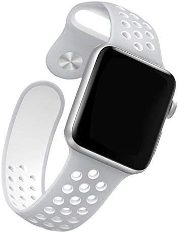 Breathable with Holes Sports Silicone Watch Band Strap for i Smart Watch (38mm,40mm. Silver White)