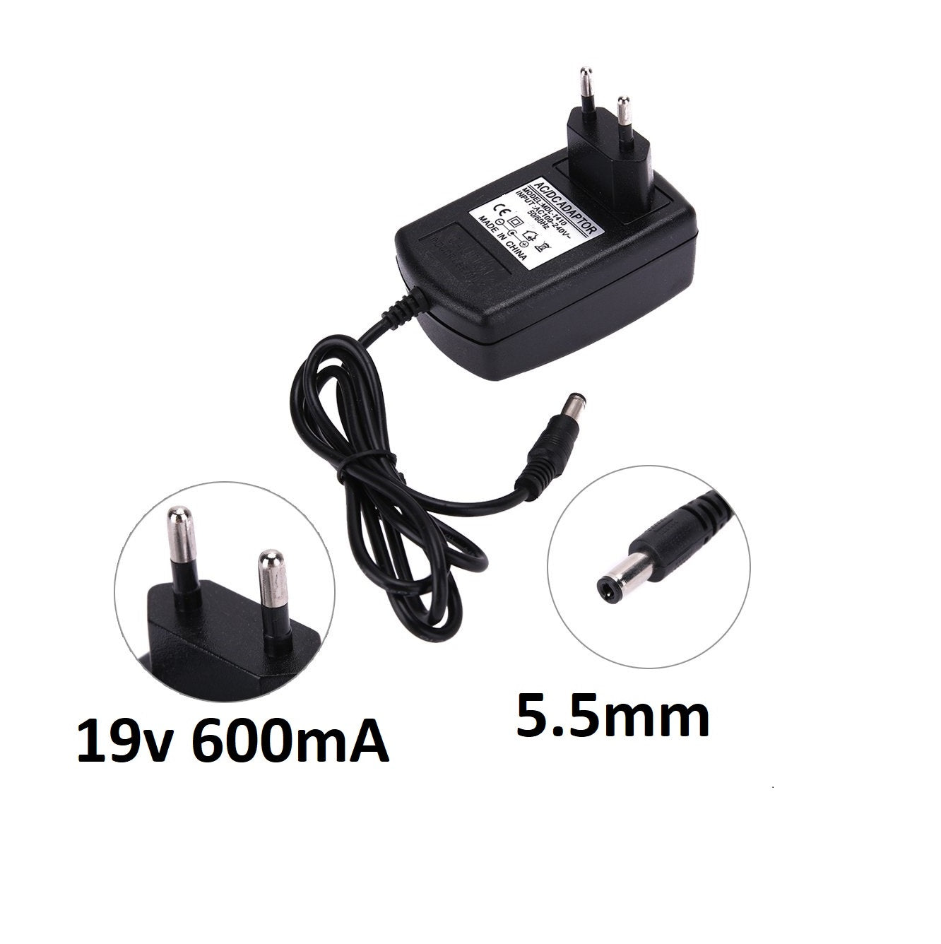 DC 19V 600mA Power Adapter 100-240V AC to DC Converter – 5.5mm Jack Universal Supply for Router, LED, CCTV & Electronics