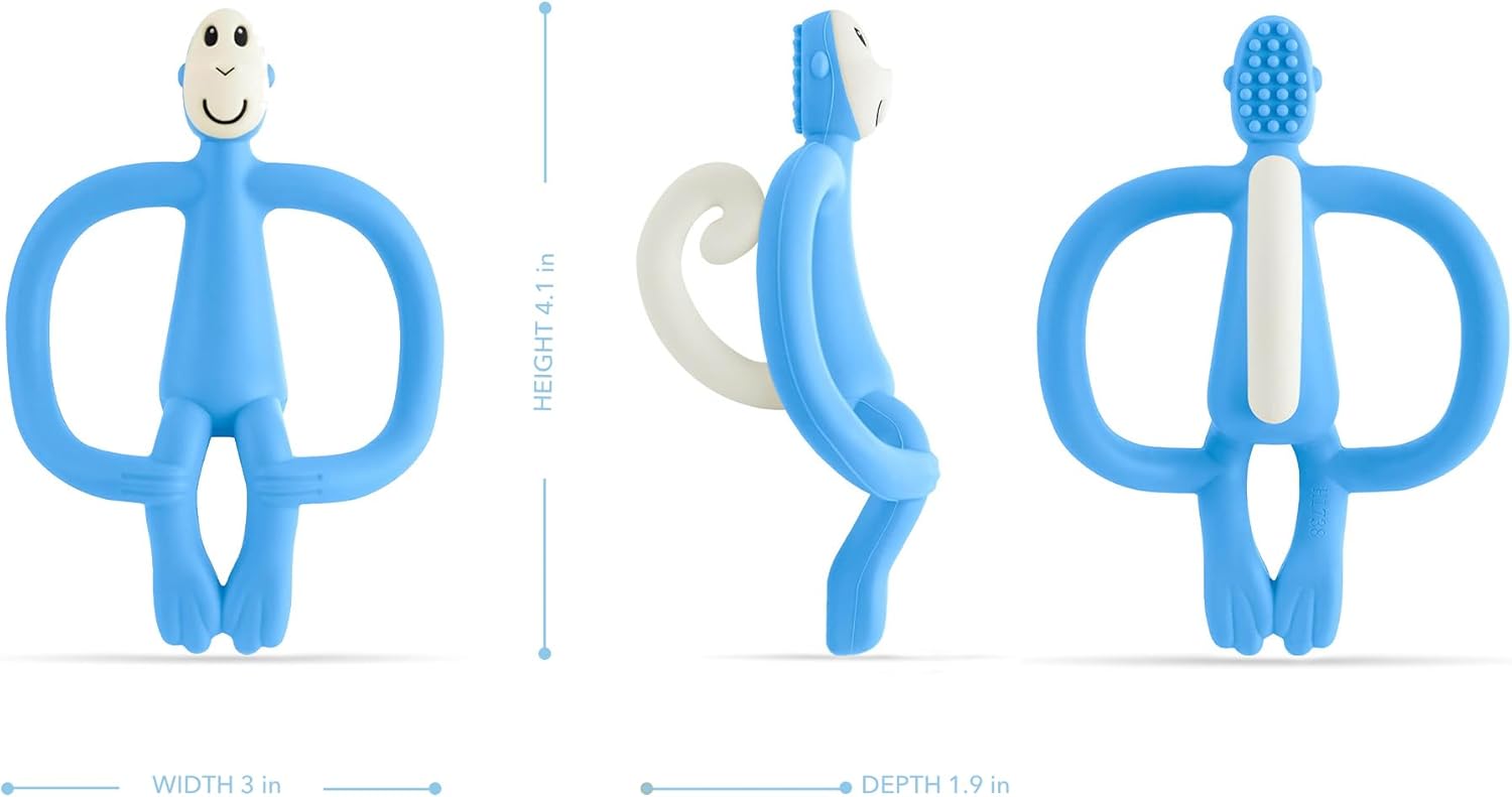 Matchstick Monkey, Original Teether & Gel Applicator, Silicone, Easy To Grip, BPA Free, 3 Months Old+, 10.5 cm, Light Blue and pink  Monkey