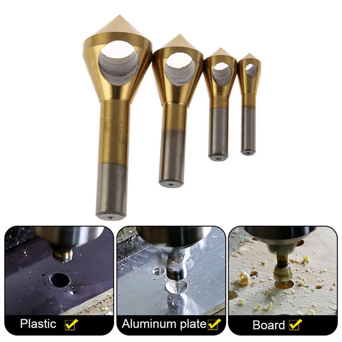 4pcs Set Titanium Countersink Deburring Drill Taper Hole Cutter SteelAluminum Countersunk Head Chamfering Tools 2-5-10-15-20
