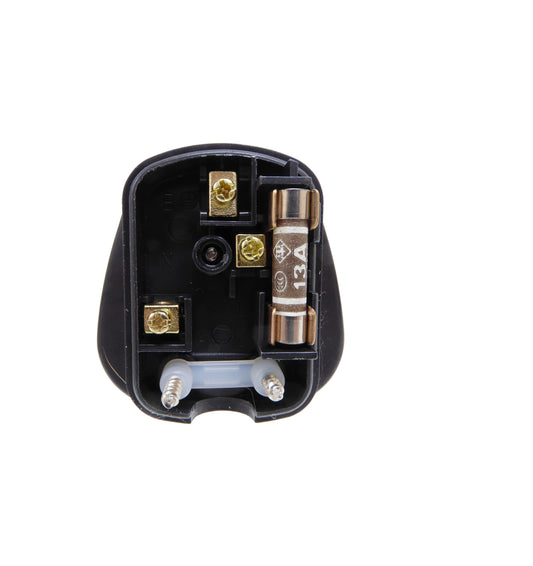 13 Amp Fused Plug Top Black –  3 Pin Type G Mains Plug with Cord Grip | BS1363 Compliant