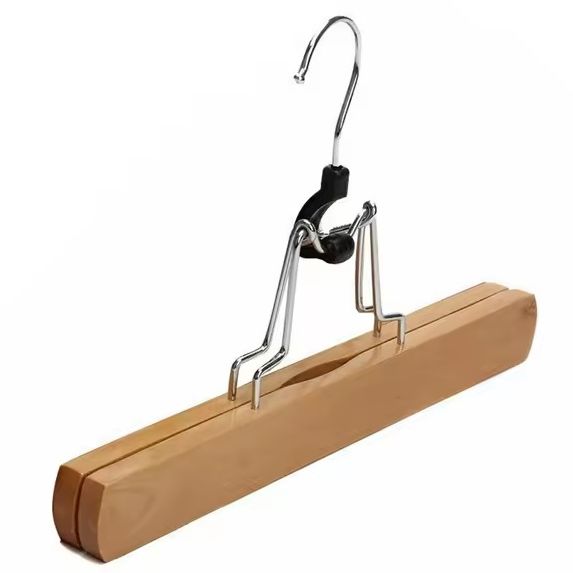 1 PC A One High-Grade Wooden Pants Hangers with Clips Non Slip Skirt Hangers, Smooth Finish Solid Wood Jeans/Slack Hanger with 360° Swivel Hook - Pants Clip Hangers for Skirts, Slacks - Clamp Hangers
