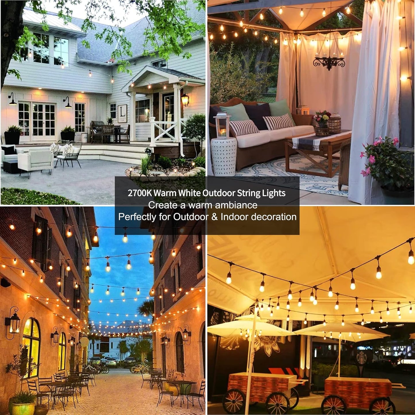 S14 Outdoor String Lights – mains powered, 128 FT, 38 plastic LED bulbs, IP65 waterproof, heavy-duty festoon lights for backyard/patio/café/balcony/party/wedding