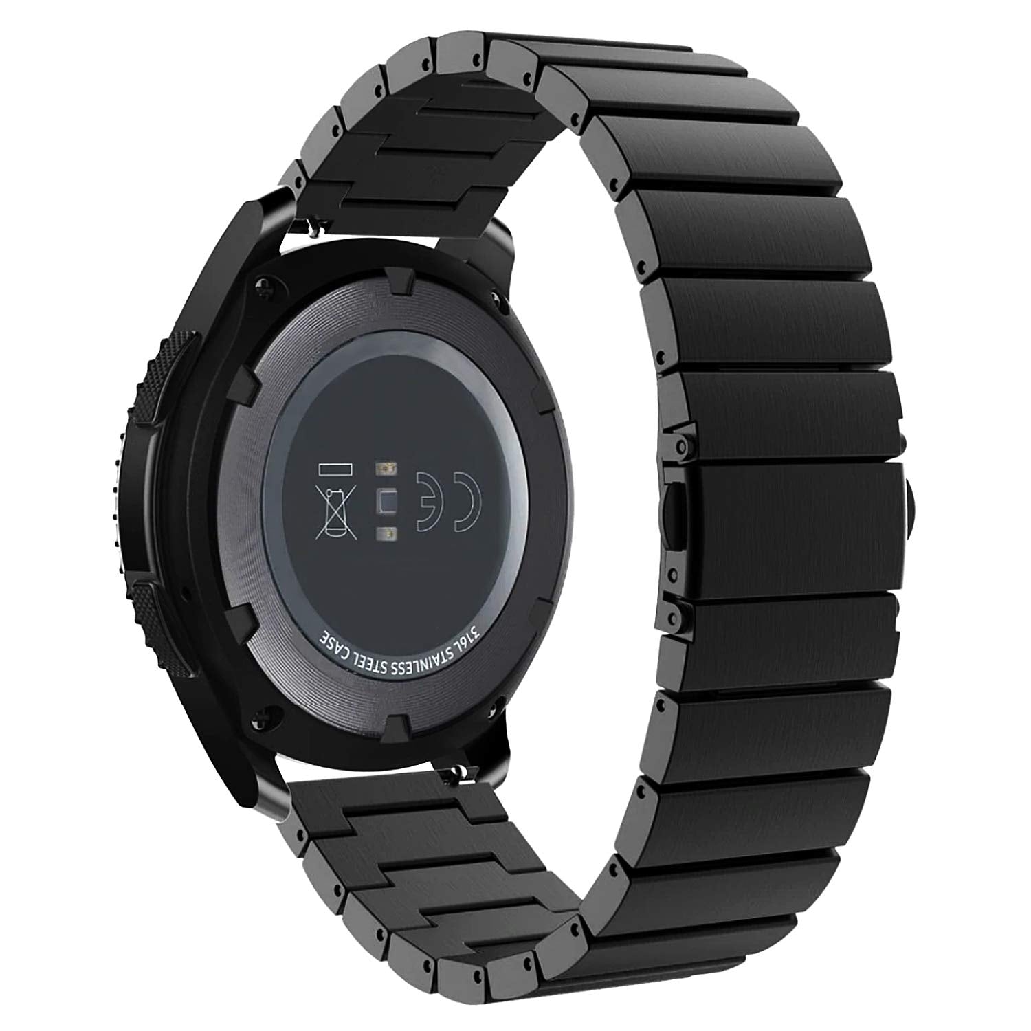 22mm Watch Strap Stainless Steel Metal Compatible All Smartwatch Belt Matte Finish Luxury Band Black 90 G