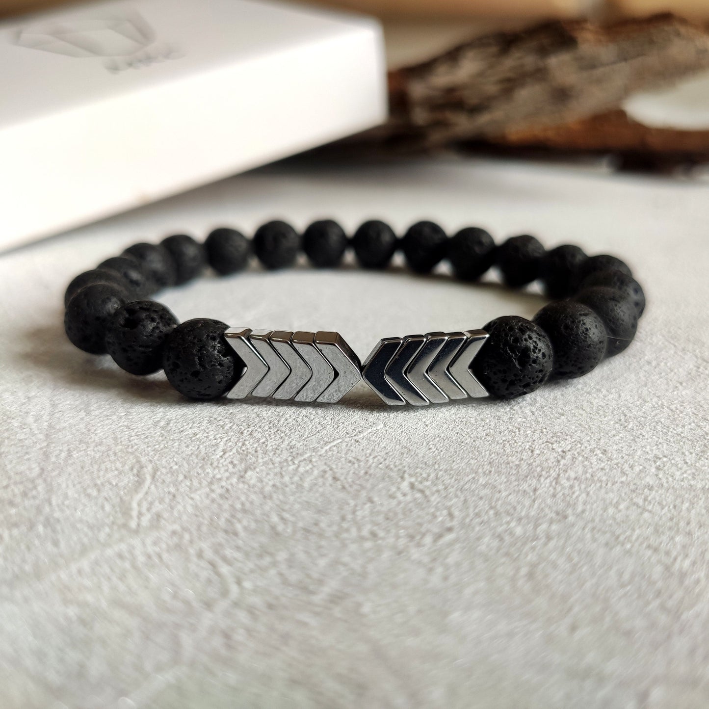 8mm Sacred Arrow Lava Rock Bead Bracelet Natural Anti Anxiety Essential Oil Diffuser Bracelet for Women Men 18cm