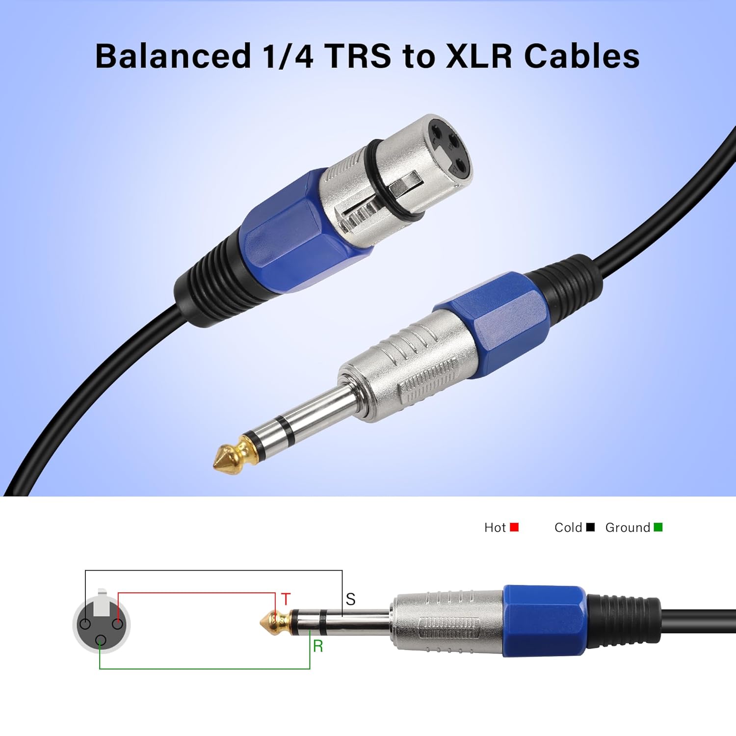 1/4" to XLR Cable,XLR 3 Pin Female to 6.35mm TRS Male Balanced Microphone Cable for Microphone, Mixer, Speaker（0.3M/1FT）
