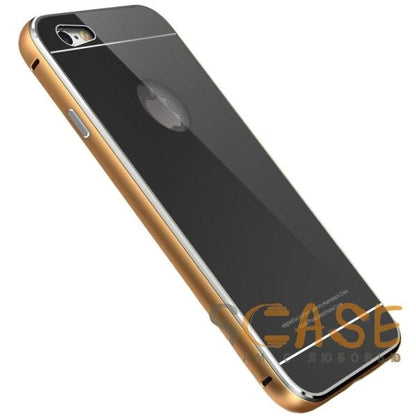 LUPHIE Metal Frame Metal Bumper Back Cover Case for iPhone 6/6s with Glossy Panel (Gold / Black)