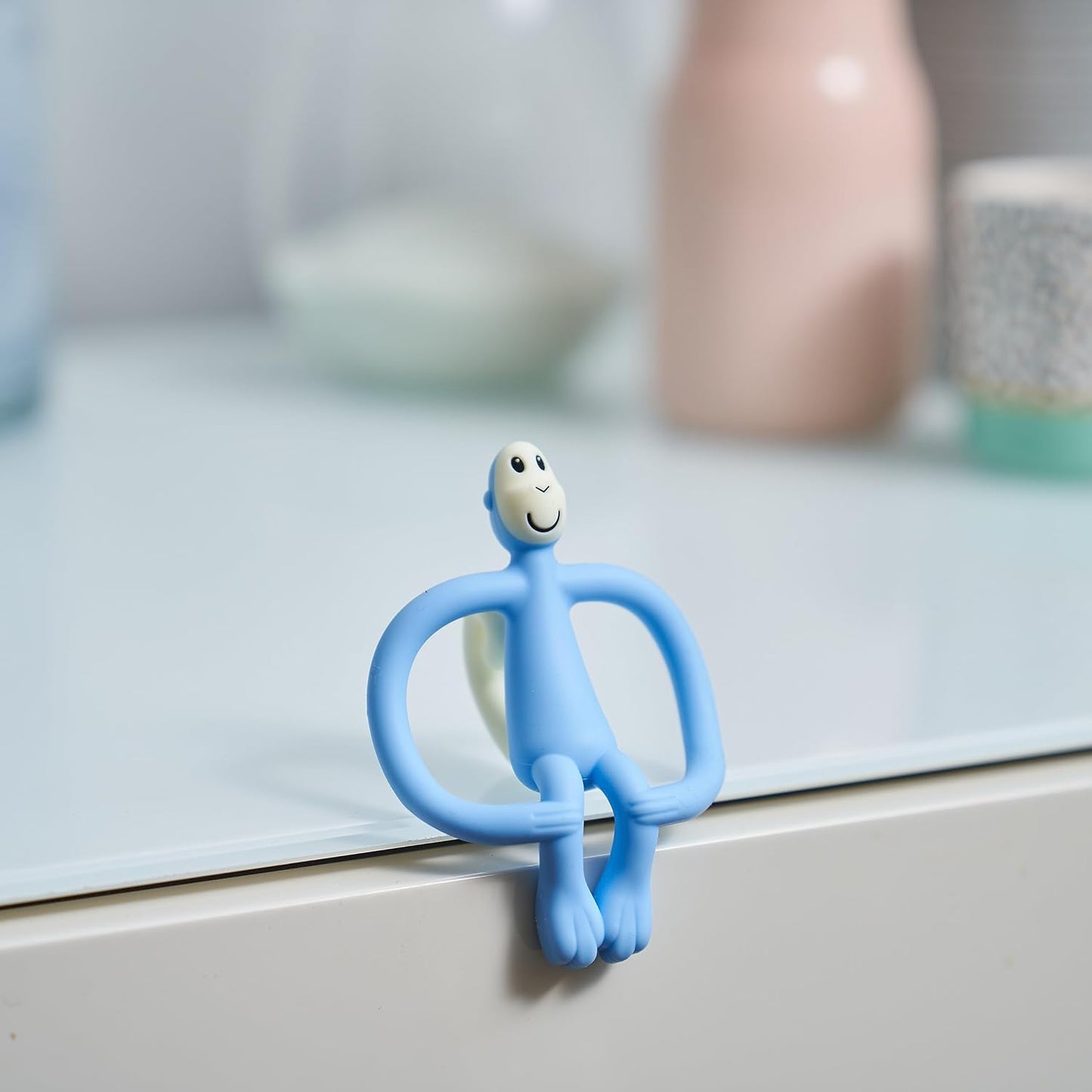 Matchstick Monkey, Original Teether & Gel Applicator, Silicone, Easy To Grip, BPA Free, 3 Months Old+, 10.5 cm, Light Blue and pink  Monkey