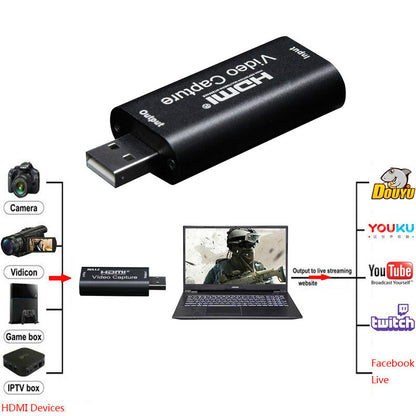 Video Recording Card Capture Card HDMI USB Adapter, 4K HDMI Capture Card HDMI Video Capture USB 2.0 1080P for Gaming, Streaming TV, Recorder Live Streaming Video for Windows Mac OS