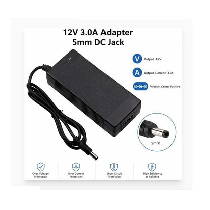 12V 3A Power Adapter with 5mm DC Jack – 100-240V AC Input, 12V 3A Power Adapter with 5mm x 3.5mm Center Pin DC Jack – AC 100-240V | Stable DC Power Supplycm Cable, Stable DC Power Supply