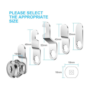 Security Mailbox Cam Lock  16mm with 2 Keys & 5 Locking Plates – Cabinet, Drawer, File Cabinet & Tool Box Locking Solution