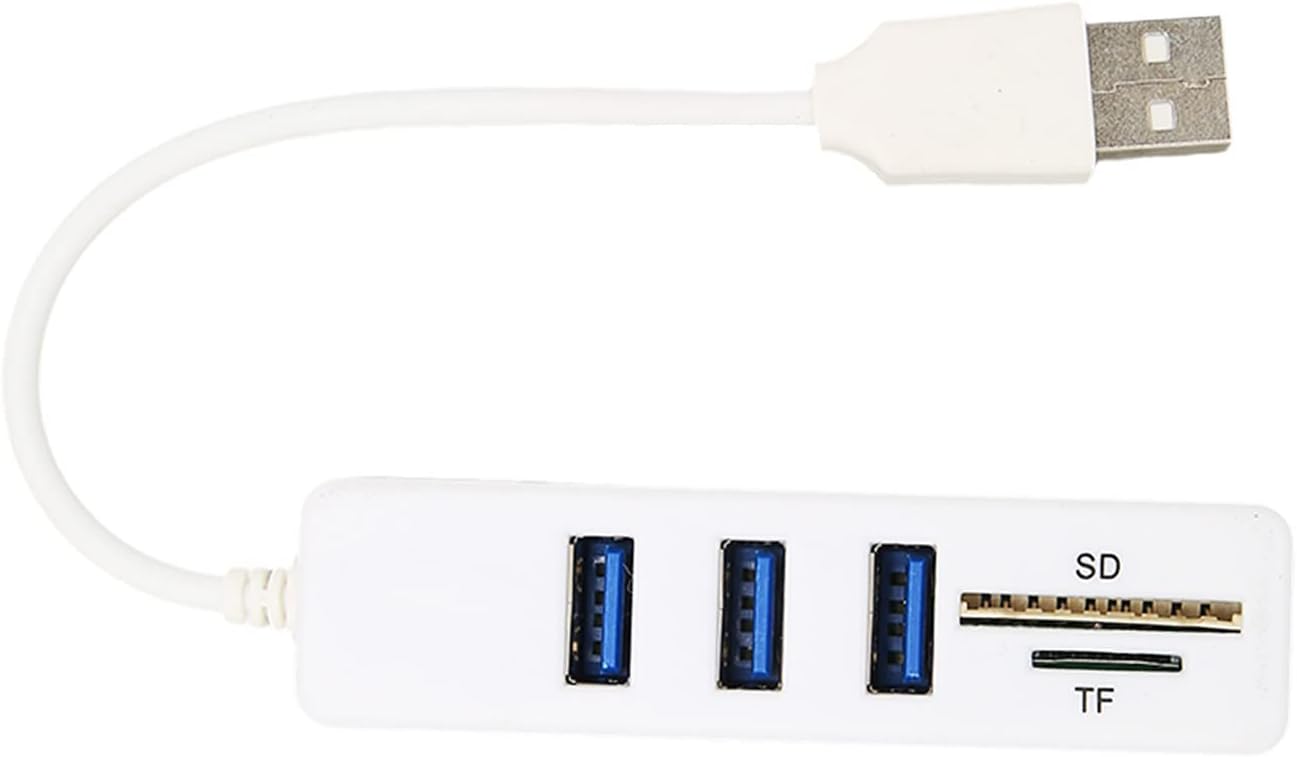 Portable USB 2.0 Hub, TF/SD Card Reader, 3 USB 2.0 Ports, 480Mbps High Speed Data Transmission, Plug and Play, USB Splitter for Keyboard, Mouse, Hard Dish and U Disk (White)