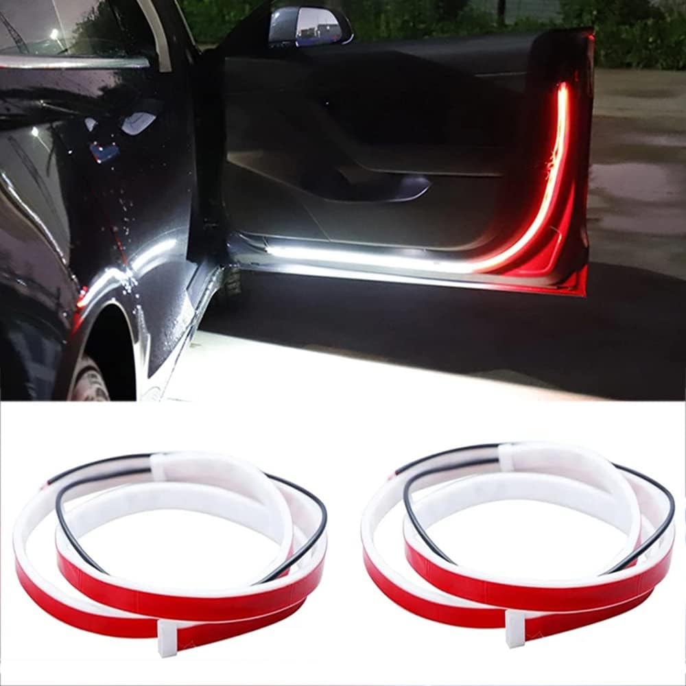 Car Door LED Warning Light, 2 Pcs 48 Inch Flexible Dual Color Strip Light White & Red Sequential Switchback, Safety Light,