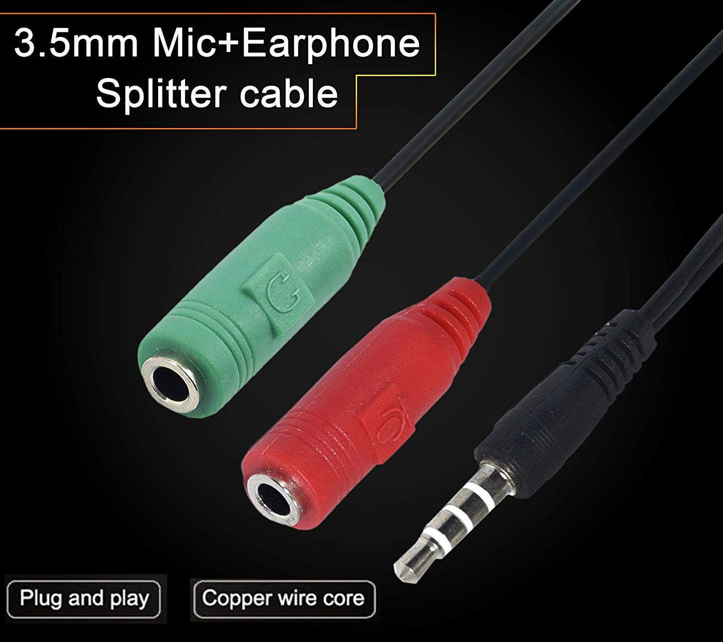 3.5mm Headphone & Mic Audio Y Splitter Cable – PC/Laptop Jack Splitter (Red/Green), Dual Audio Adapter for Headset & Microphone