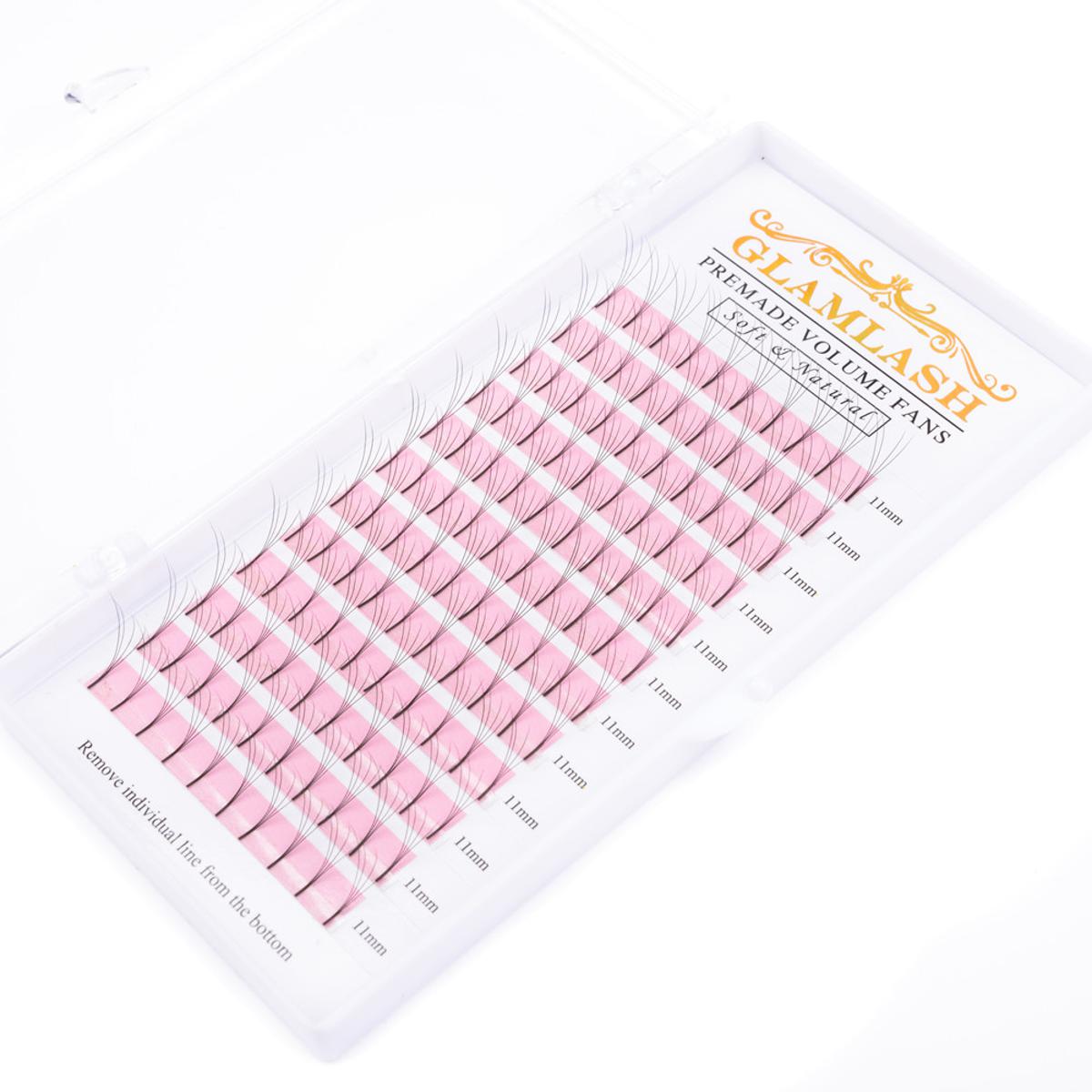 GLAMLASH 5D Curl: D  Thickness: 0.07  Length: 11mm  Color: Black  5D Long Stem Volume Eyelash Extensions Handmade Synthetic Lashes Premade wide Fans Box 12 lines 120 pc Extra Fine Quality