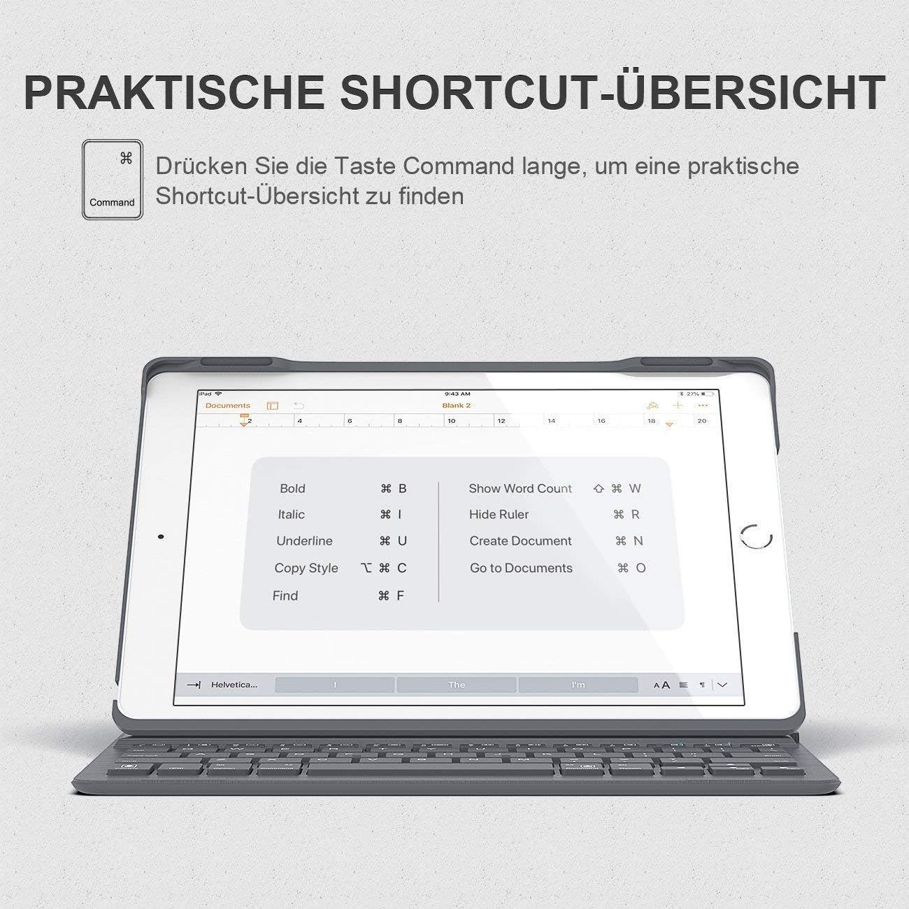 Inateck Keyboard for 10.2/10.5 inch iPads. BK2003 Wireless Keyboard Case For iPad 9.7 (2017/2018) / iPad Air (ipad Not included) - Image 4