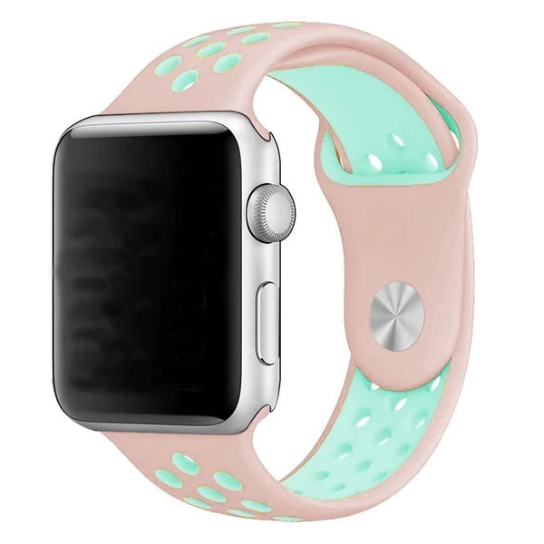 unique Color new fashion Perforated Sport Band made of soft silicone with smooth finish- Pink / Green tea pink for 38mm 40mm 41mm