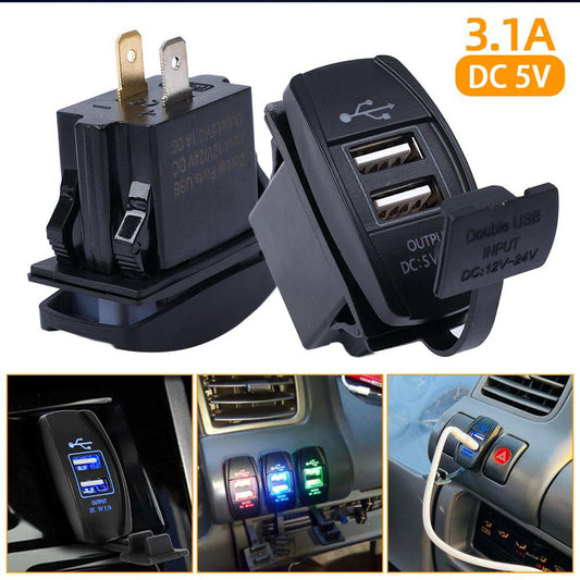 5V 3.1A Universal Car Charger Waterproof Dual USB Ports Auto Adapter Dustproof Phone Charger