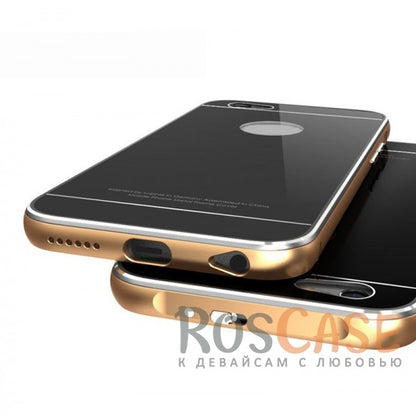 LUPHIE Metal Frame Metal Bumper Back Cover Case for iPhone 6/6s with Glossy Panel (Gold / Black)