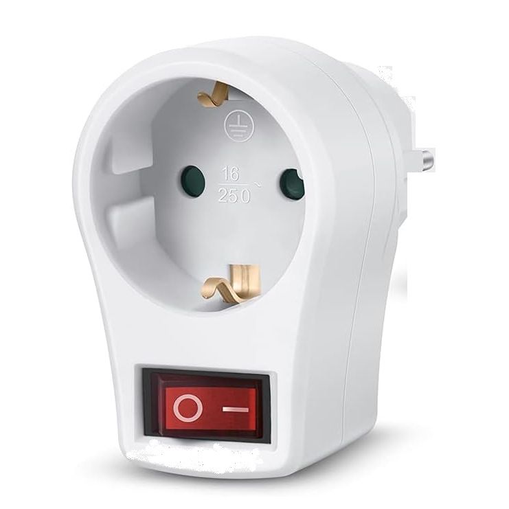 1 Compartment Socket Adapter with Switch – 16A 250V Max 3680W Power Socket with ON/OFF Button (White) – Single Piece
