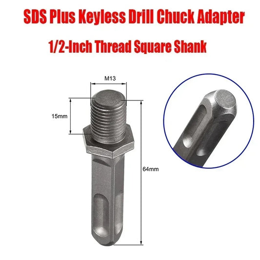 1/2" Drill Chuck Adapter, SDS Plus to 1/2-Inch(M13 x 15mm) Thread Keyless Drill Chuck Adapter Square Shank for Impact Driver Tools