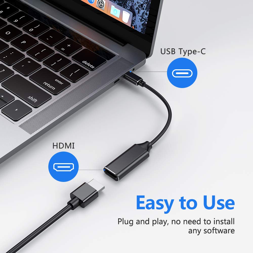 USB C to HDMI 4K Adapter for Apple (Thunderbolt 3 Compatible) with Video Audio Output for  2018/2017/2016,  Note 9/S9/Note 8/S8,  Mate 20 and More (Black)