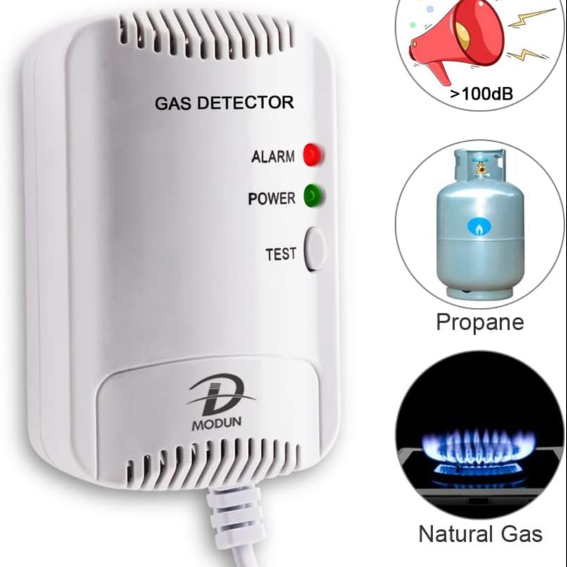 Gas Alarm Detector – Natural Gas LPG Leak Sensor with 100dB Siren & Strobe Light for Kitchen, RV, Garage & Hotel