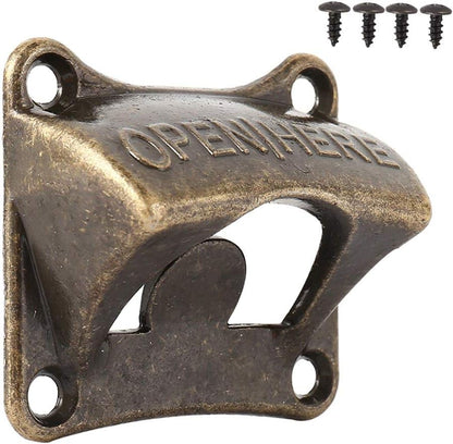 Vintage Bronze Bottle Opener, Wall Mounted Beer & Soda Cap Opener, Rustic Retro Bar Accessory, Heavy Duty Metal Opener