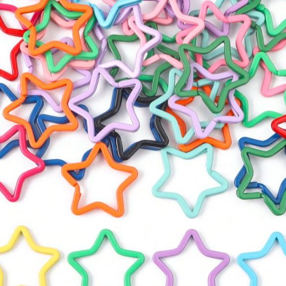 Star Key Ring 30x35mm Colorful Planted Key Circle Ring Big Star Key Split Rings For Making Keychain Connector Chain