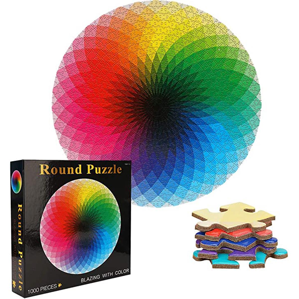 1000 Piece Rainbow Palette Puzzle for Adults,in Round Puzzle Blazing with Color, 1mm Thickness Cardboard Puzzle - Stress Reliever Difficult Challenge Puzzle for Kids Adults