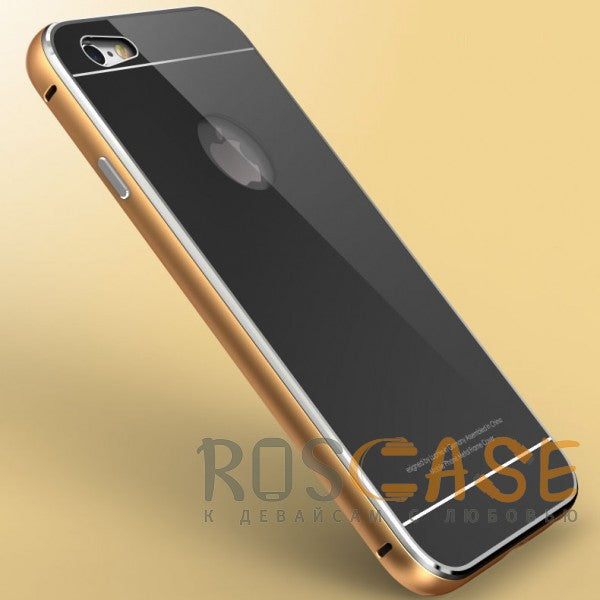 LUPHIE Metal Frame Metal Bumper Back Cover Case for iPhone 6/6s with Glossy Panel (Gold / Black)
