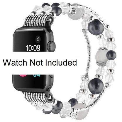 new fashion I Watch Band, Fashion Handmade Elastic Stretch Faux Pearl Bracelet Replacement Women Girls iWatch Bands Strap for I Watch Series 3/2 / 1 38mm -  Black Gray