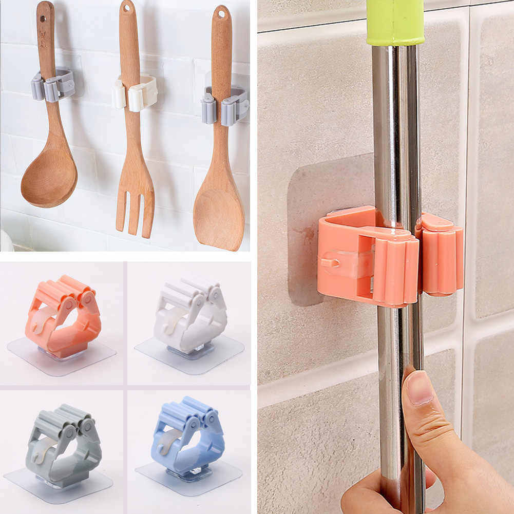 1Pcs Mop Broom Holder Wall Mounted Mop Holder Household Adhesive Storage Broom Hanger Mop Hook Racks Kitchen Bathroom Organizer