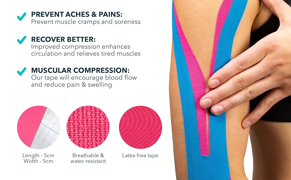 Red Kinesiology Tape Classic – Latex-Free Sports Tape for Muscle Support, Joint Stability & Athletic Recovery