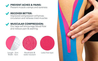 Red Kinesiology Tape Classic – Latex-Free Sports Tape for Muscle Support, Joint Stability & Athletic Recovery