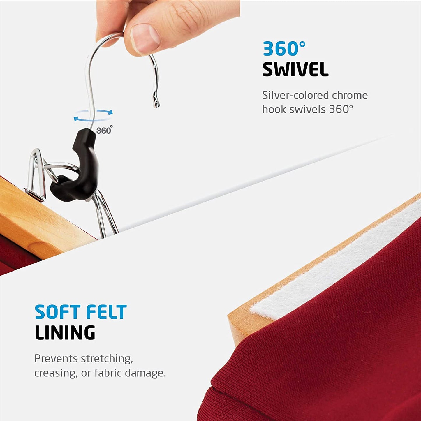 1 PC A One High-Grade Wooden Pants Hangers with Clips Non Slip Skirt Hangers, Smooth Finish Solid Wood Jeans/Slack Hanger with 360° Swivel Hook - Pants Clip Hangers for Skirts, Slacks - Clamp Hangers