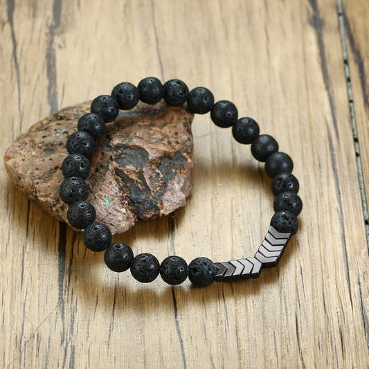 8mm Sacred Arrow Lava Rock Bead Bracelet Natural Anti Anxiety Essential Oil Diffuser Bracelet for Women Men 18cm