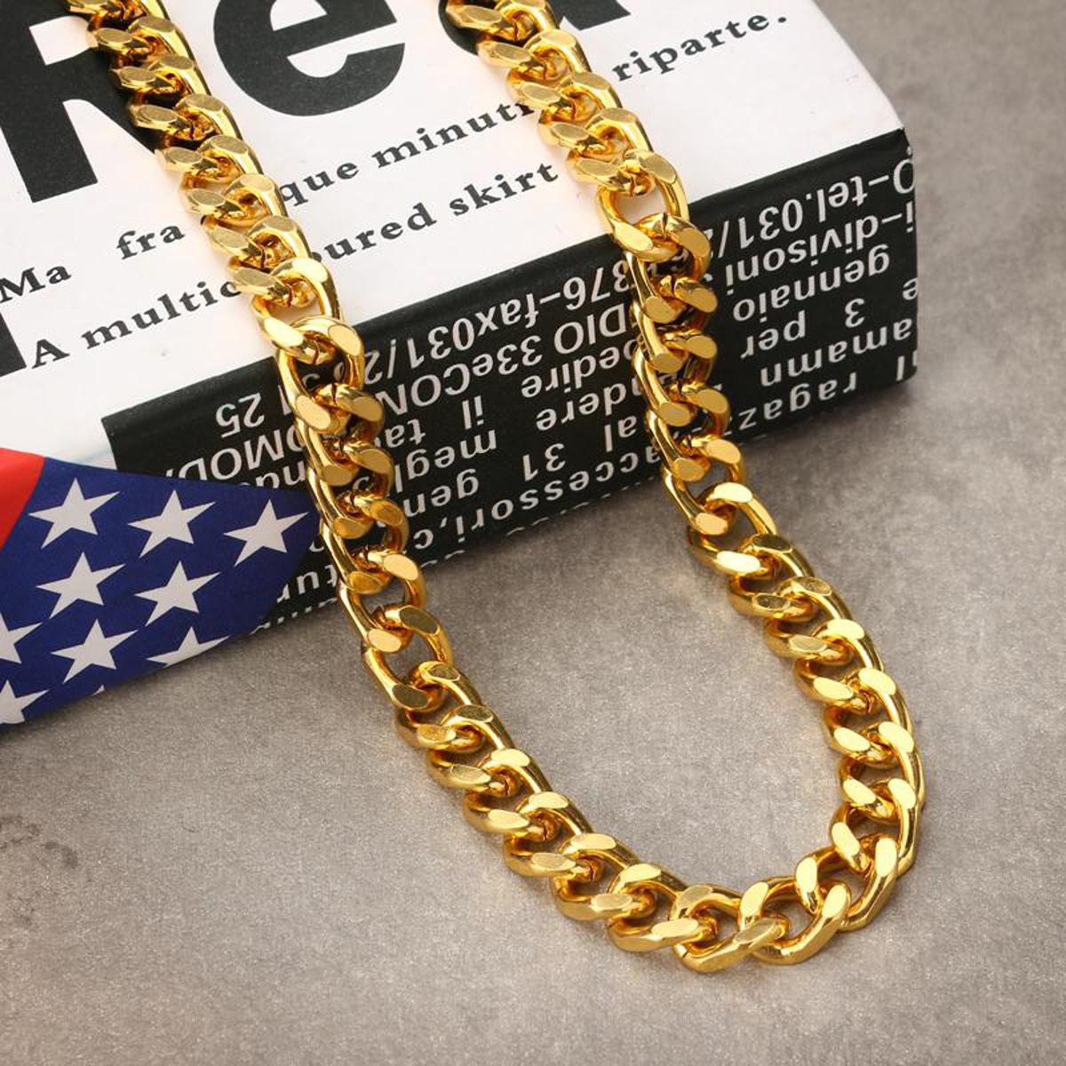 60cm Gold Plated Curb Chain Necklace for Women – 24 Inch Yellow Gold Color Fashion Jewelry Wedding Party Gift