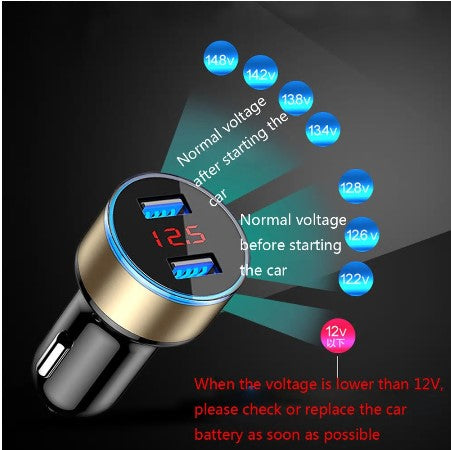 🔌 Dual USB Car Charger with Digital Voltmeter  Fast Charging | Real-Time Battery Monitoring | Smart Car Gadget