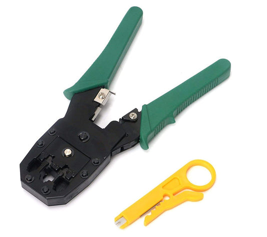 Network RJ45 RJ12 RJ11 3 in 1 Modular Crimping Tool, CAT5 CAT6 CAT7 LAN with Cable Cutter with yellow io Puncher
