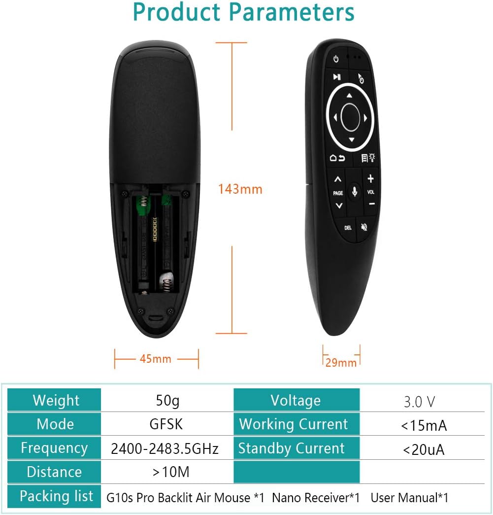 G10s Pro 2.4GHz Voice Air Remote Mouse IR Learning with Backlight Mini Fly Mouse with Voice Input for Android TV Box
