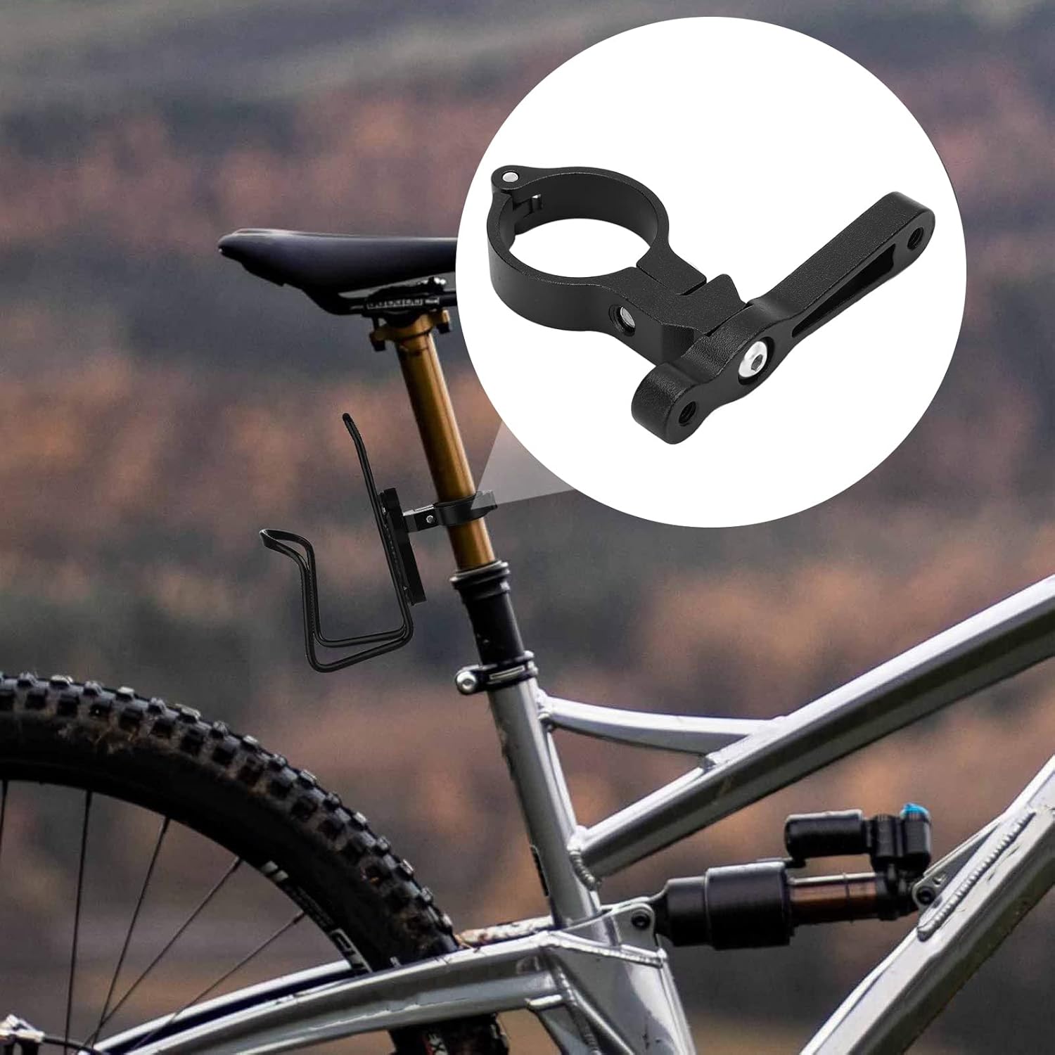 Seatpost Water Bottle Holder, Durable Clear Design Bicycle Bottle Holder Adapter Adjustable Convenient Aluminum Alloy for Outdoor Riding(Black)